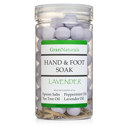 softening bath salts - GranNaturals Mini Bath Bombs for Hand and Foot Soak - Lavender - Manicure & Pedicure Epsom Salts Fizz Balls for Softening Skin, Cuticles & Calluses - Tea Tree, Lavender, Peppermint Essential Oils