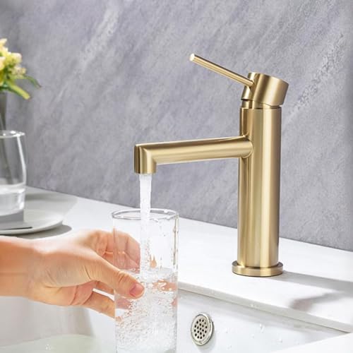 ONECE Wasserhahn Bad Gold-matt für Waschbecken/Waschtisch, Waschtischarmatur mit Auslauf Höhe 105 mm, Einhebelmischer Badezimmer Mischbatterie, Waschbeckenarmatur mit Abnehmbar Bubbler