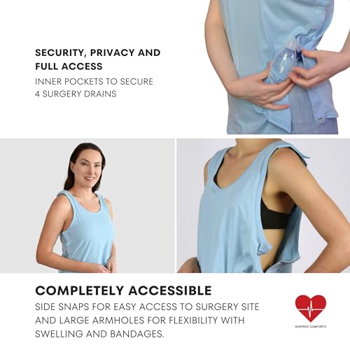 Image of Inspired Comforts Post Surgery Mastectomy Recovery Tank Top with Drain Pocket & Snap-Access