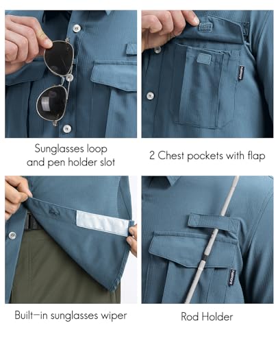 Haimont Men's UPF50+ Sun Protection Fishing Shirts Hiking Travel Shirts Button Down Long Sleeve Shirts with Pockets2