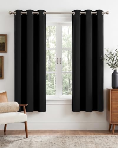 Image of NICETOWN 100% Black Out Curtains 63 Inches Long 2 Panels for Living Room | For Office, Thermal Insulated, Blackout, Grommet, Noise Reducing, W40 inch x L63 inch
