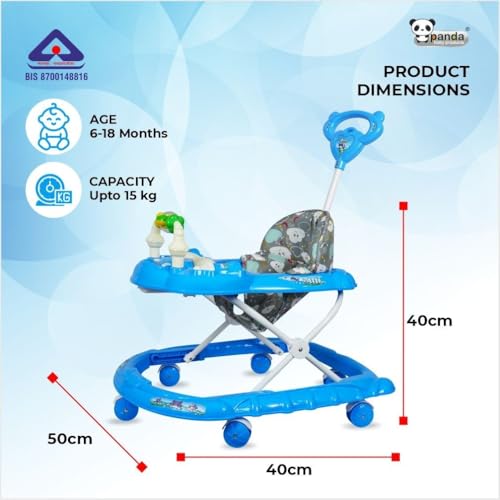 Image of Panda Baby Products Walker with Push Handle, Musical Toys & Adjustable Height - Safe & Comfortable Learning Walker for Babies (6-18 Months) (Blue, 111 Baby Walker)