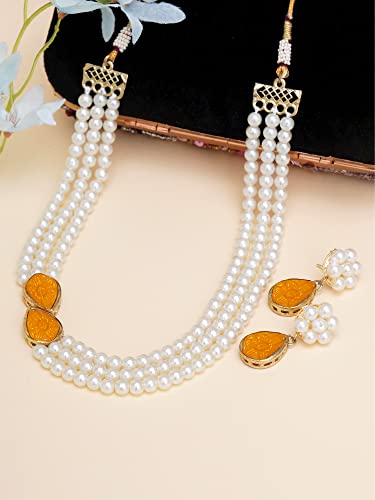 Image of Karatcart Pink Stone Studded Pearl Kundan Necklace Set for Women