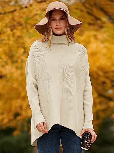 Image of ANRABESS Womens Casual Fall Sweater Turtleneck High Neck Batwing Sleeve Oversized Sweater Dress