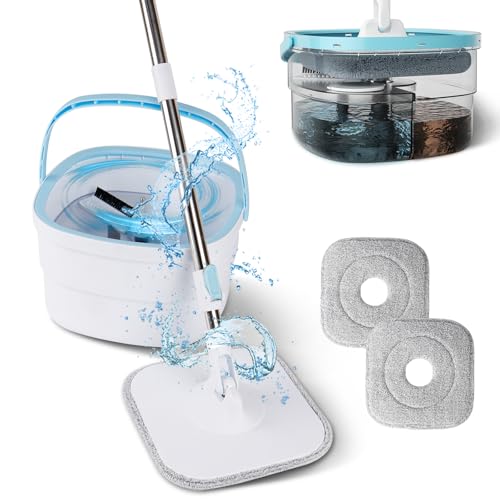 PTSUPLES Wischmopp Set mit Eimer – 360° Spin Mop für Holz-, Fliesen- und Marmorfußböden, Bodenwischer-Set mit Zwei austauschbaren Mikrofaser-Wischbezügen PTSUPLES Wischmopp Set mit Eimer – 360° Spin Mop für Holz-, Fliesen- und Marmorfußböden, Bodenwischer-Set mit Zwei austauschbaren Mikrofaser-Wischbezügen
