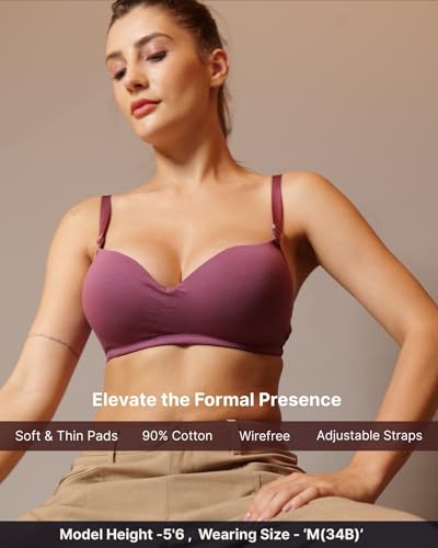 Image of BODYSIZE Women's Demi Cup Padded Bra | Soft Cotton-Lycra Stretch | Wire-Free Comfort, Lightly Padded Support, Seamless with Adjustable Straps (ELA)