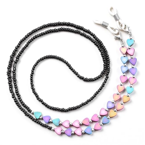 HekouJiub Glasses Chain for Women, Beaded Eyeglass Chains for Women, Heart-Shaped Chain for Glasses with Non-Slip Silicone Hook, Fashionable Eyeglasses/Sunglasses/Mask Necklace Lanyard