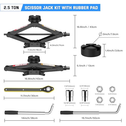 IMAYCC Wagenheber 2.5T, Universelle Scherenwagenheber für Auto mit Gummiauflage, Tragbarer Wagenheber mit Radmutternschlüssel, Auto-Notfallset für SUV MPV, Ideal für Wartung und Reparatur