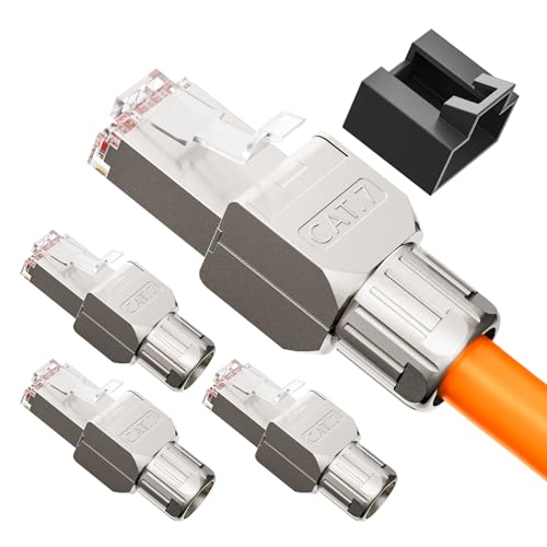 VCELINK RJ45 Stecker, CAT 7 Netzwerkstecker LSA Geschirmt RJ45 Stecker Werkzeuglos f&uuml;r Verlegekabel CAT8 CAT7 CAT6A, 10 Gbps 600MHz, 4 St&uuml;ck