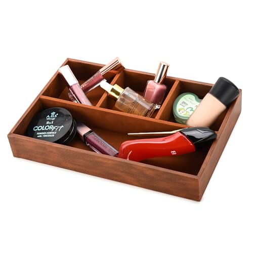 Image of Desk Organizer Tray Faux Leather 4 Compartment for Multi-Functional, Office, Study Table, Cosmetic Organizer in Tan Brown