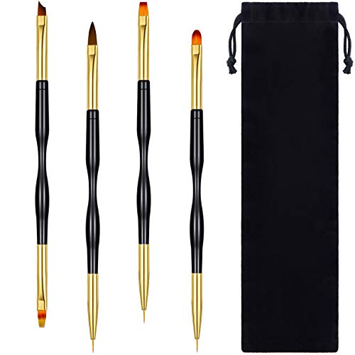 4 Pieces Nail Drawing Pen Double Ended Nail Art Brushes Nail Art Liner Brushes Nail Dotting Painting Drawing Pen for DIY Nail Art Design