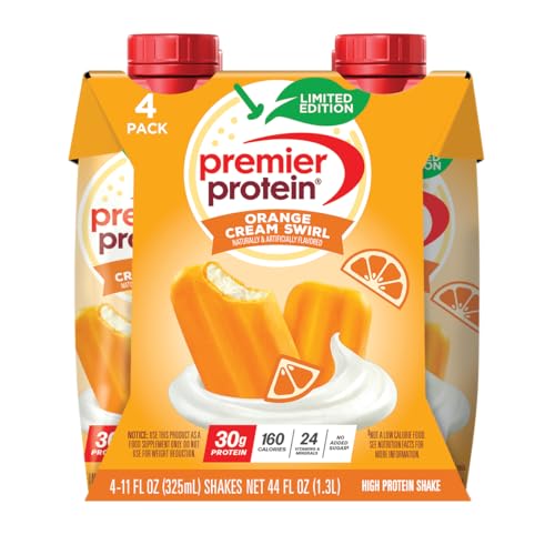 Premier Protein Shake Limited Edition Orange Cream Swirl 30g Protein 1g Sugar 24 Vitamins & Minerals 11 fl oz (4 Pack)