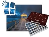 puzzleYOU: Puzzle-Adventskalender | „Mit Schnee bestäubter Fischersteg am Bodensee in Bregenz“ – aus der Puzzle-Kollektion Landschaft