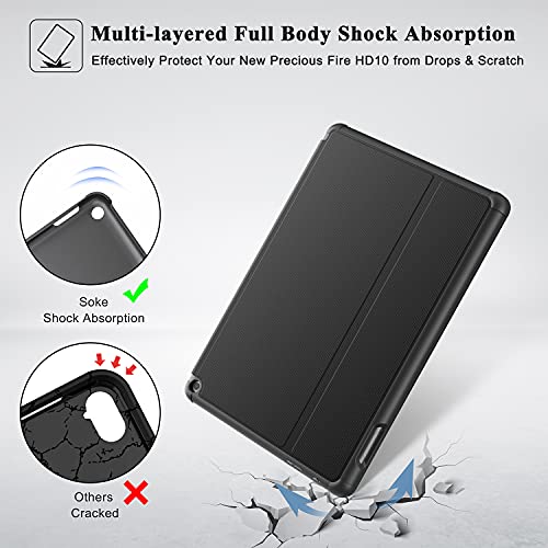 Soke Case For All-New Amazon Fire Hd 10 & 10 Plus Tablet (Only Compatible With 11Th Generation, 2021 Release) Premium Folio Stand Cover With Auto Wake/Sleep For 10.1 Inch Tablet, Black #TOP3