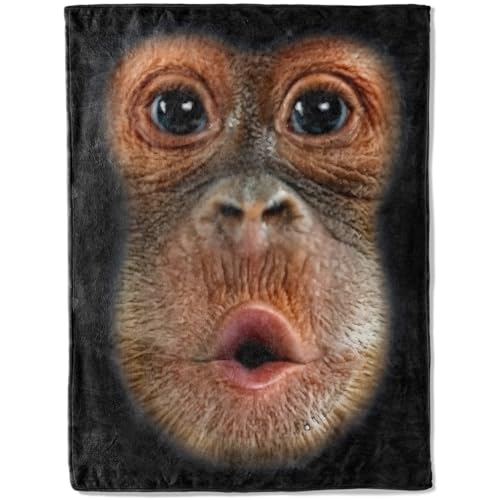 ainori Monkey Face Flannel Blanket - Cute Fun Animal with Surprised Expression Throw - Lightweight Soft Cozy Gifts Blankets for Kids Adult,Modern Rustic Decor,Home Room Accent 50x60in