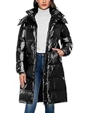 Yusongirl Womens Long Puffer Jacket Winter Shiny Padded Coat Warm Waterproof Down Parka Jacket with Detachable Hood 2025(Black,S)