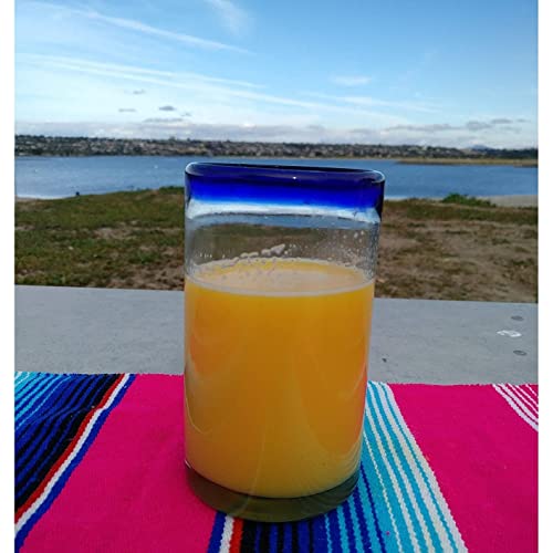 Set de 6 vasos de vidrio soplado con borde azul cobalto 14 oz miniatura 4