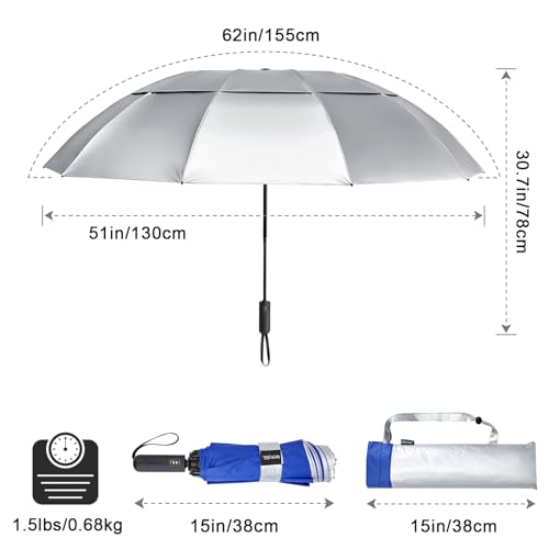 Image of G4Free 62 Inch Large Golf Umbrella Compact Reverse Travel Umbrella 10 Ribs Windproof for Rain Double Canopy Automatic Open Close