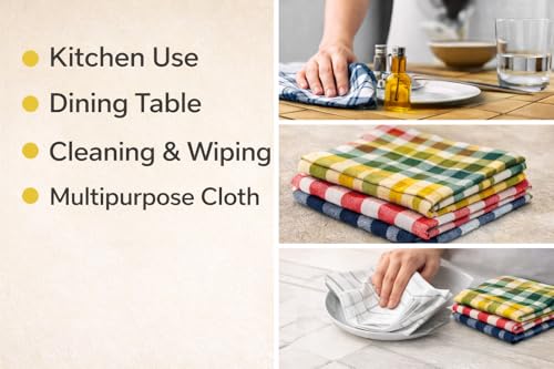 Image of Kitchen Towels Cotton Pack of 6 | Large Checkered Dish Cloths | Highly Absorbent Cleaning & Wiping Cloths for Kitchen | Reusable Tea Towels