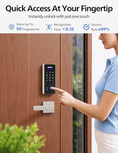 Philips WiFi Smart Lock with Handle, Fingerprint Keyless Entry Door Lock with WiFi Bridge, Smart Locks for Front Door with Handle Set, APP Remote Control, Work with Alexa&Google Assistant, Auto-Lock - image 3