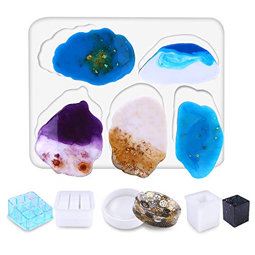 Silicone Resin Moulds Coaster Ashtray,Zingso Set of 4 DIY Craft Large Art Epoxy Casting Silicone Resin Molds Tool Kits for Cups Tray Lipstick Storage Box Pen Jewelry Holder Making Resin Art Supplies