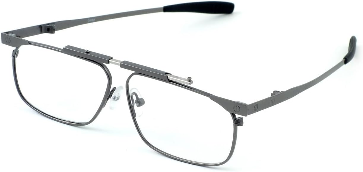 Calabria FAST FOLD Metal Folding Reading Glasses +3.00 Pewter Men Women Foldable Pocket Readers Travel Thin Compact w/Case