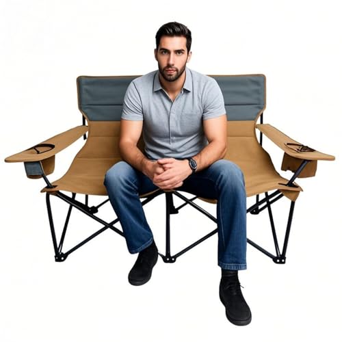 Generisch Silla de camping doble, robusta silla plegable para 2 personas, transpirable, estable, portátil, para terraza, jardín, balcón, piscina, camping