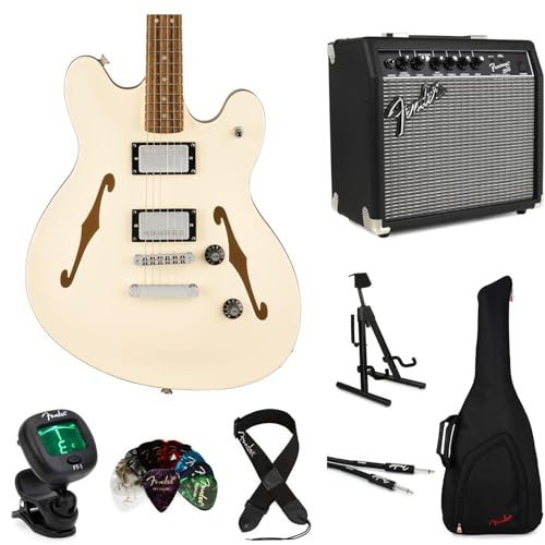 Squier Affinity Series Starcaster Deluxe Semi-hollowbody Electric Guitar Amp Essentials Bundle - Olympic White