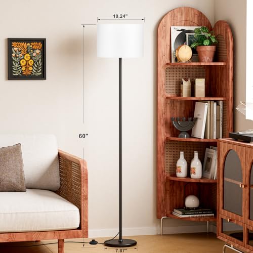Image of Ambimall Floor Lamp for Living Room with Smart Light Bulb, RGB + Stepless Dimmable Colors Temperature & Brightness(White Shade & Black Pole)