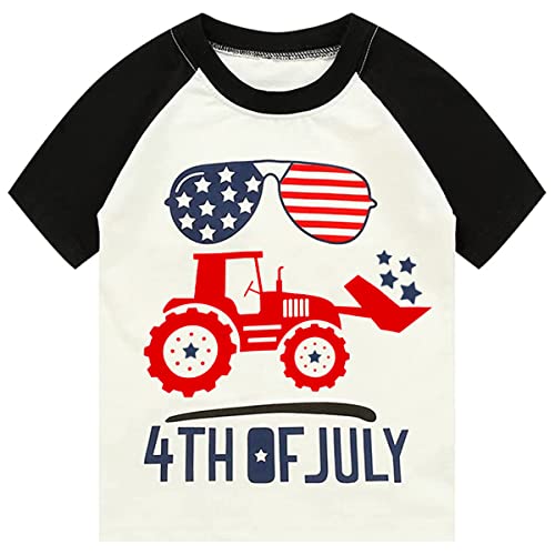 DDSOL American Flag Graphic T-Shirt for Toddler Boys Girls 4th of July Patriotic Shirts Tractor Glasses Raglan Short Sleeve Top Tee 6 Years