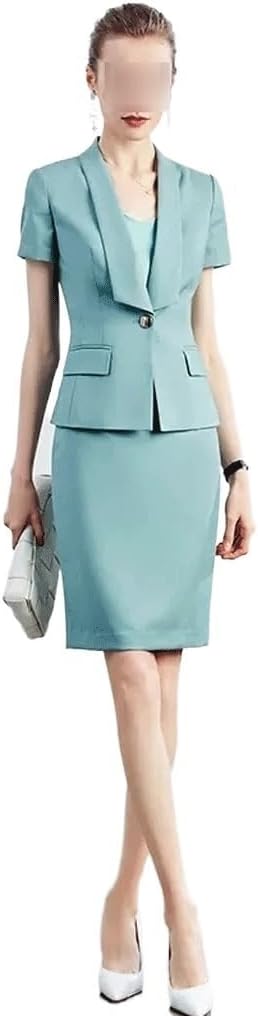 Spring and Women Mint Green Fashion Short Sleeve Small Suit Dress Temperament Women's Suit Workwear