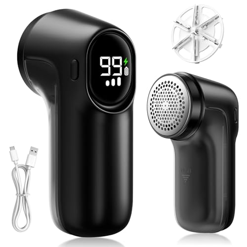 Rechargeable Fabric Shaver Necomi 3-Speeds Electric Lint Remover Shaver with LED Display 6 Leaf Blade Sweater Depiller for Clothes Furniture Couch Fuzz