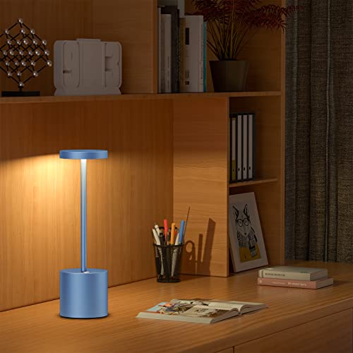SAKRINGT 2 Pack Cordless Table Lamp Rechargeable,5000mAh Battery Powered Table Light, Dimming Portable LED Desk Lamp for Restaurant/Outdoor(Blue)