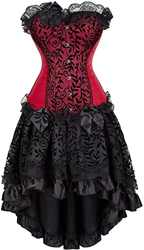 Josamogre Jupe Corset Femme Bustier Robe Femme Sexy Dentelle Floral Guêpière Grande Taille Burlesque Rouge M