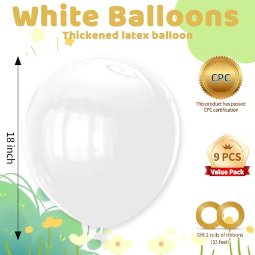 Image of White Big Balloons 32pcs, 18 Inch Large Latex Giant Heavy Duty Balloons for Birthday Wedding Baby Shower Decorations