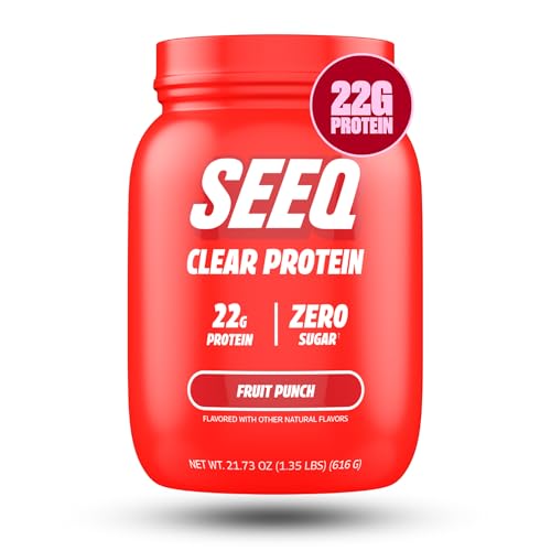 SEEQ Clear Protein Powder - Fruit Punch - 22 Servings - 22g Clear Whey Protein Isolate - Zero Sugar - 0g Lactose - Allergen Friendly - GLP1 Support - Bone Health - Muscle Post Workout Recovery