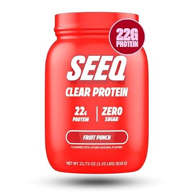 SEEQ Clear Protein Powder - Fruit Punch - 22 Servings - 22g Clear Whey Protein Isolate - Zero Sugar - 0g Lactose - Allergen Friendly - GLP1 Support - Bone Health - Muscle Post Workout Recovery