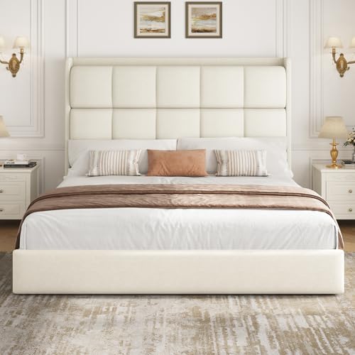 DICTAC California King Size Upholstered Platform Bed Frame with 53.2