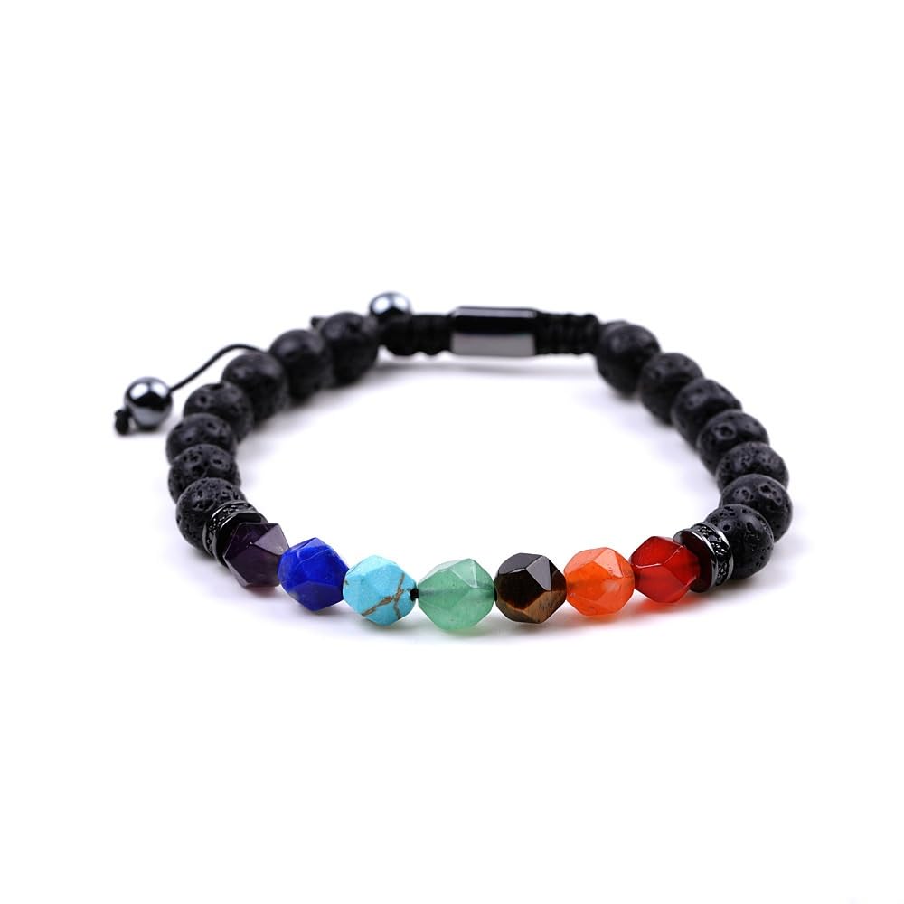 YDYDTTKD 7-Chakra-Edelstein-Armband – facettierte Achat-Amethyst-Lapislazuli-Perlen mit Mikro-Pavé, Naturstein-Schmuckgeschenk