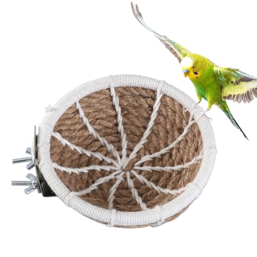 TVETE 鳥の巣 巣箱皿巣 手編み 麻紐 バードハウス 寝床 布製パッド付き 小鳥のハウス 耐磨耗性 遊び場 止まり木 スタンド インコ おもちゃ セキセ オカメインコ 文鳥 小型鳥用 鳥かごのアクセサリー 鳥用品(直径約13.5cm)