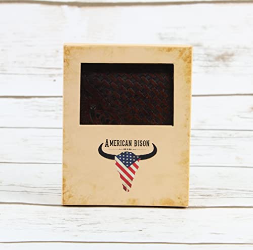 American Bison RFID Wallet for Men – Hand-Tooled Floral Cowhide Leather Bifold Wallet with Gift Box (Dark Brown)2