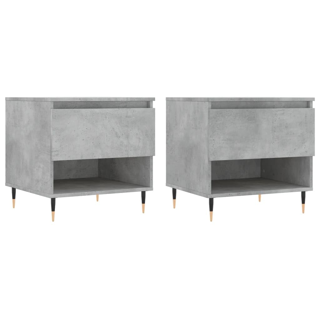 Juego de 2 mesas auxiliares pequeñas de 50 x 46 x 50 cm, de madera con patas de metal, diseño moderno, espacio de almacenamiento y estabilidad para salón, balcón, dormitorio