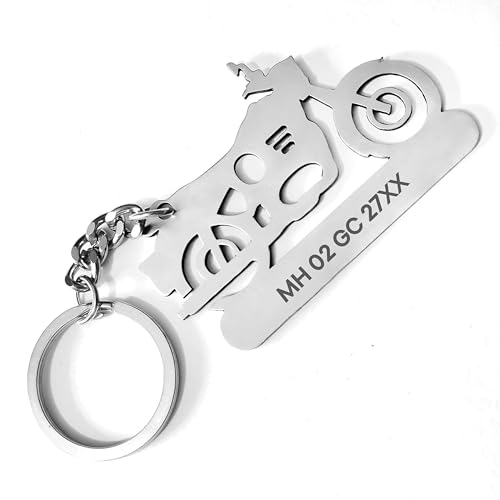 Image of PRINTHUA Customized Stainless Steel Bike Keychain|Engraved Keychain For Bike Lovers|Personalized Gift For Cyclists|Unique Bike Accessory|Ideal For Birthday,Anniversary Or Special Occasion,Silver