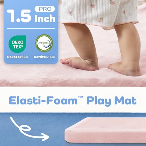 Image of 1.5 inch Thick Padded Baby Play Mat for Floor Tummy Time, Pro Soft Foam Activity Playroom Playmats, Easy Care with Non-Slip Safe for Infant Toddlers Crawling 79 inchx 79 inch (Pink)