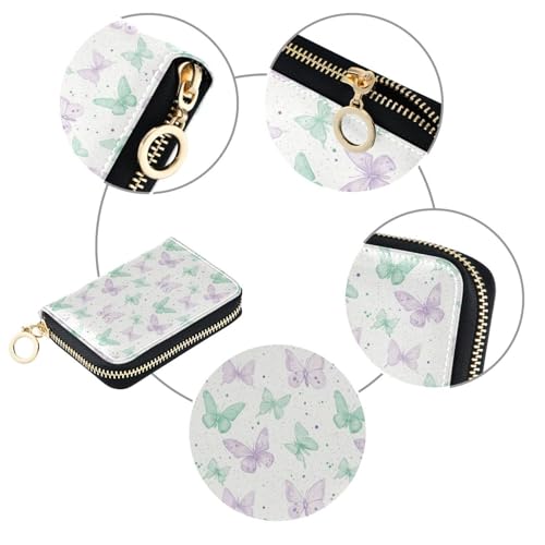 Green Purple Butterfly Women's Card Holder Wallet Durable PU Leather with RFID Blocking Full-Zip Security 11 Slots in Mini Size, Ideal for Purse Travel or Daily Organization3
