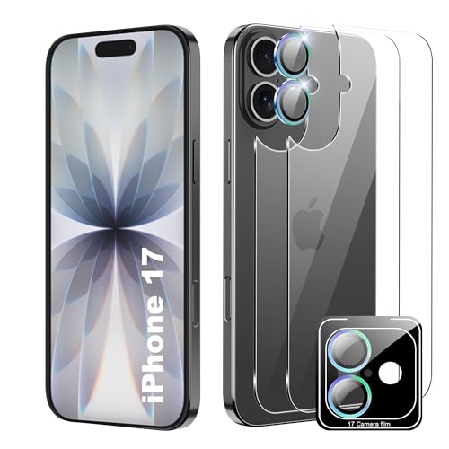 Heioloo Verre Trempé pour iPhone 17, [2 Pièces] Arrière Verre Trempé+Caméra Protecteur [1 pièces],Dureté 9H-sans Bulles d'air-Anti Rayures Film...