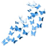 24 Piezas Pegatinas de Pared de Mariposa 3D, Efecto Espejo Azul, Decoración Autoadhesiva en 3 Tamaños para Dormitorio Infantil, Guardería, Bodas y Fiestas