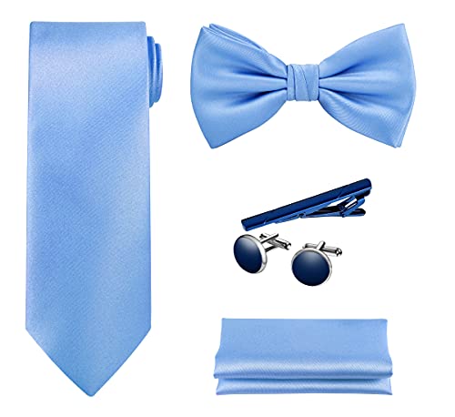 Image of Tie G .5pcs Tie set in a gift box : Tie sets : Solid color Neck tie,Satin Bow tie,Pocket Square, Lapel, Cuffs link