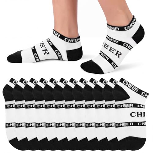 Twistover 6 Pairs 6/12 Pairs Cheer Socks Bulk Cheer Ankle Sock Cheerleading Team Gift for Women Cheerleader Sport Team Spirit Supply (Black)