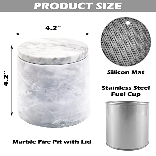 Royxen Tabletop Fire Pit With Lid Natural Marble Rubbing Alcohol Fireplace With Silicon Mat For Indoor Outdoor Fire Bowl, White Marble #TOP1